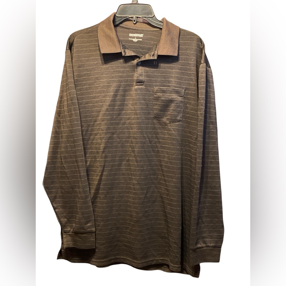 Roundtree & Yorke Brown Striped Polo Shirt - Picture 1 of 7
